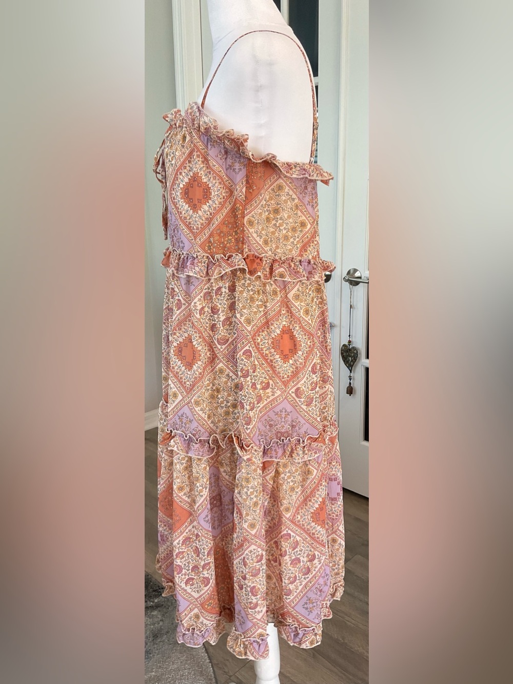 June & Hudson Patchwork Asymmetrical Ruffle Boho Midi Dress Size M NWT - Picture 8 of 13